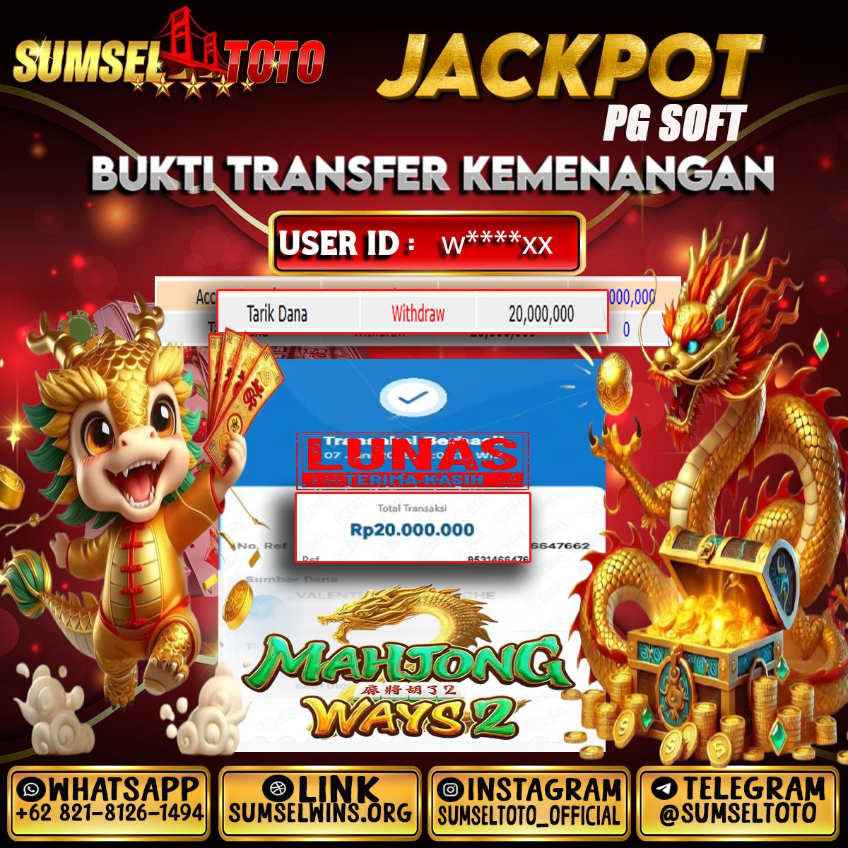 SUMSELTOTO JACKPOT MAHJONG WAYS 2 Rp.20,000,000.,- LUNAS